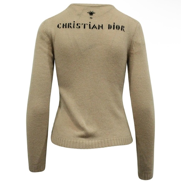 Dior Embroidered Flower Motif Knitted Sweater in Beige Cashmere - Picture 2 of 11